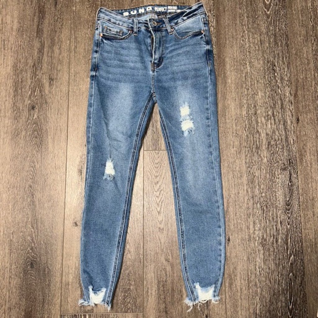 Song Curvy High Rise Stretch Skinny Jeans Women's Size 7/28 Distressed Nwot